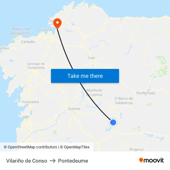 Vilariño de Conso to Pontedeume map