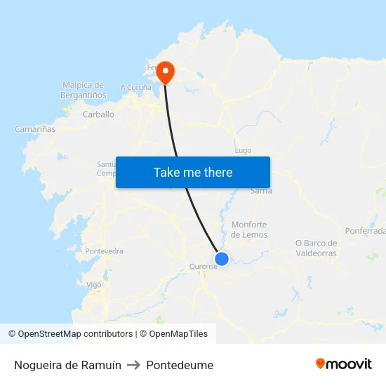 Nogueira de Ramuín to Pontedeume map