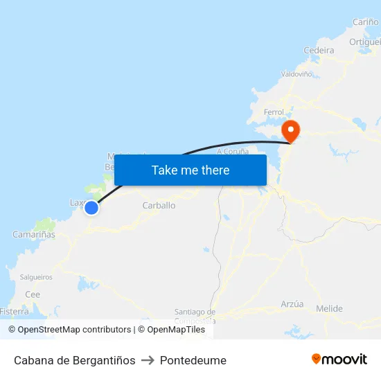Cabana de Bergantiños to Pontedeume map