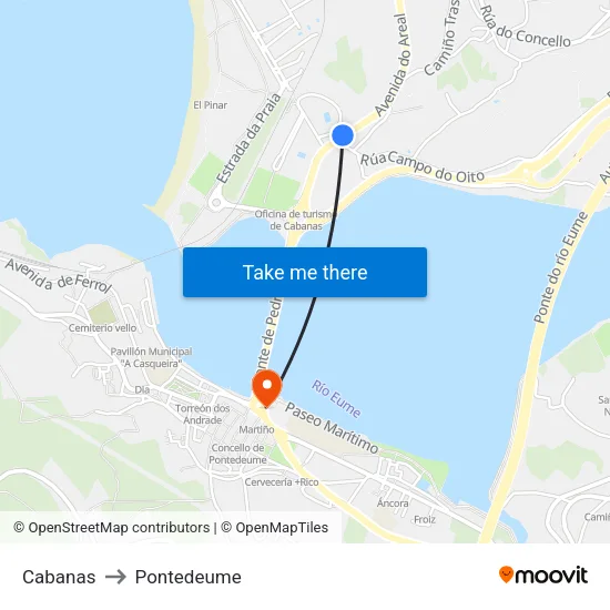 Cabanas to Pontedeume map