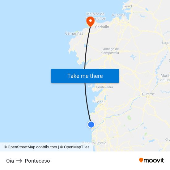 Oia to Ponteceso map
