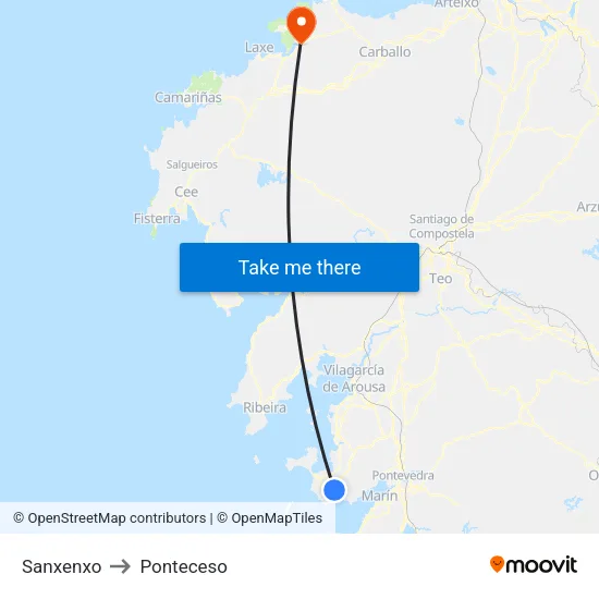 Sanxenxo to Ponteceso map
