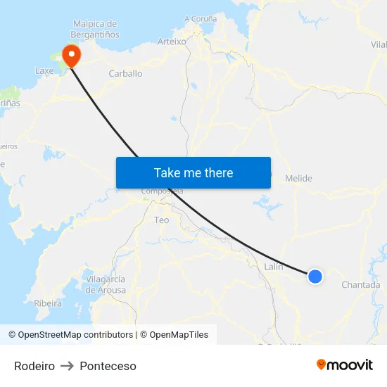 Rodeiro to Ponteceso map