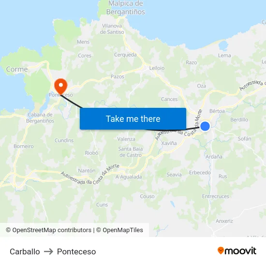 Carballo to Ponteceso map