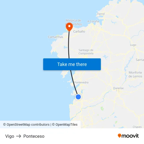 Vigo to Ponteceso map