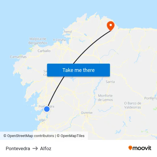 Pontevedra to Alfoz map