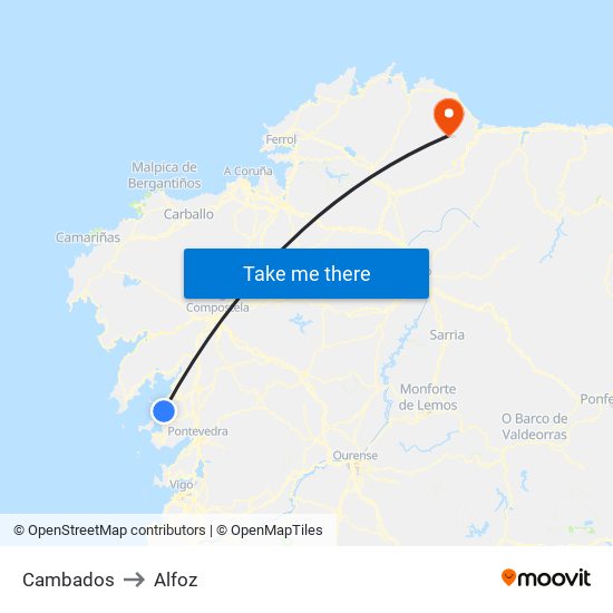 Cambados to Alfoz map