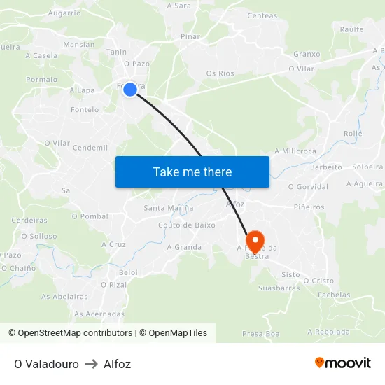 O Valadouro to Alfoz map