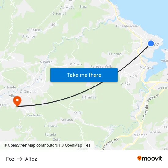 Foz to Alfoz map