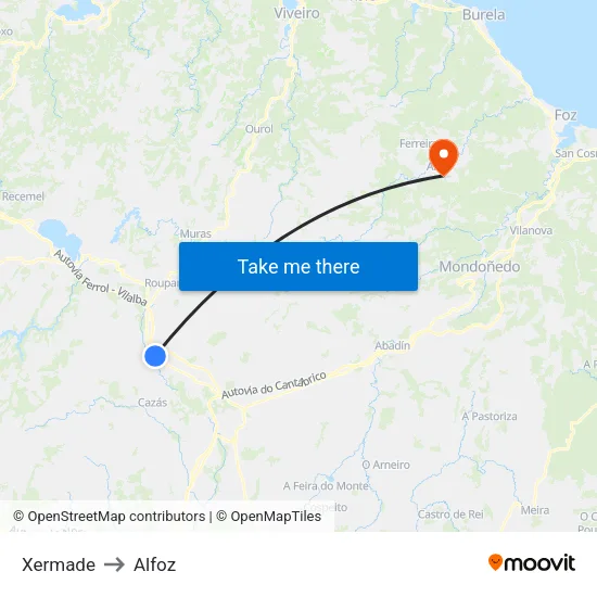 Xermade to Alfoz map