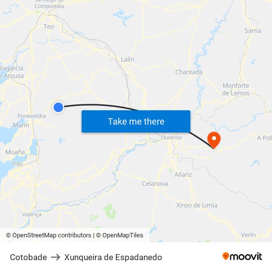 Cotobade to Xunqueira de Espadanedo map