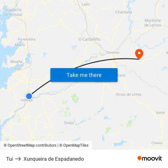 Tui to Xunqueira de Espadanedo map