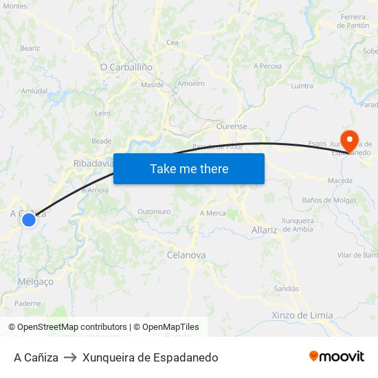 A Cañiza to Xunqueira de Espadanedo map