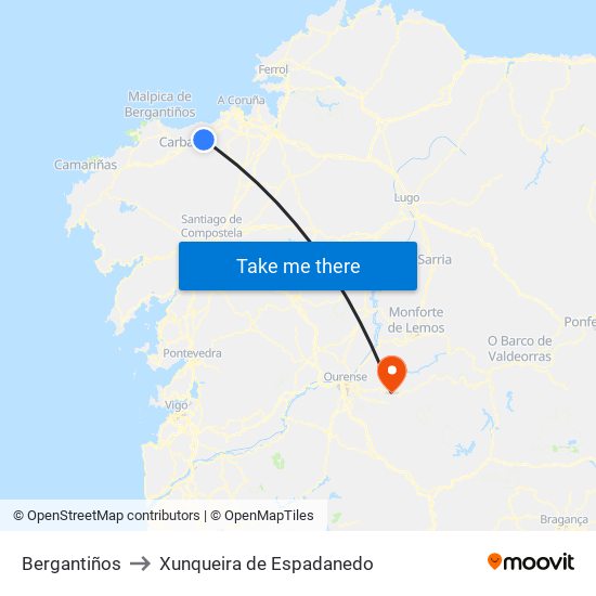 Bergantiños to Xunqueira de Espadanedo map