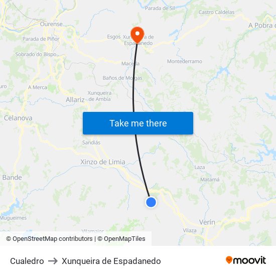 Cualedro to Xunqueira de Espadanedo map