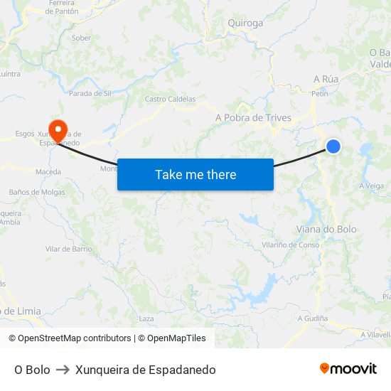 O Bolo to Xunqueira de Espadanedo map