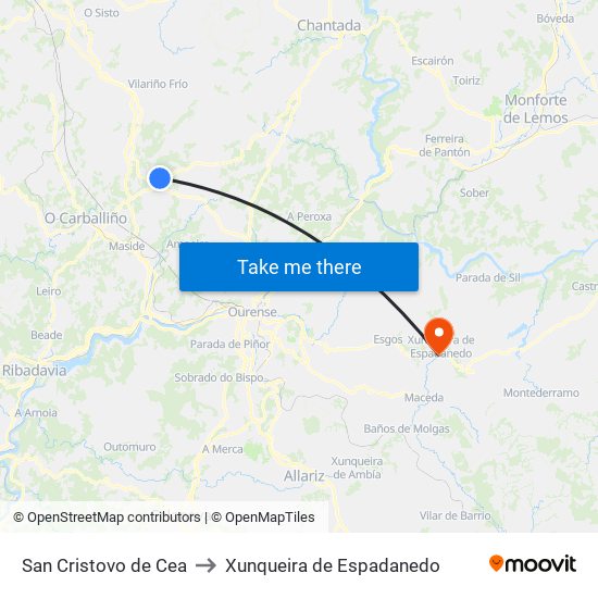 San Cristovo de Cea to Xunqueira de Espadanedo map