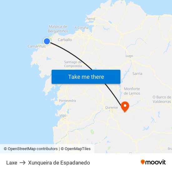 Laxe to Xunqueira de Espadanedo map