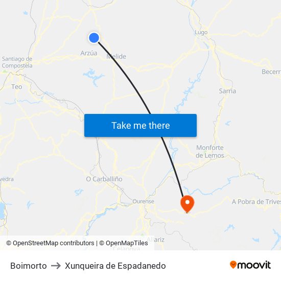 Boimorto to Xunqueira de Espadanedo map