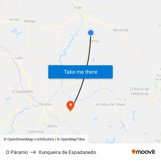 O Páramo to Xunqueira de Espadanedo map