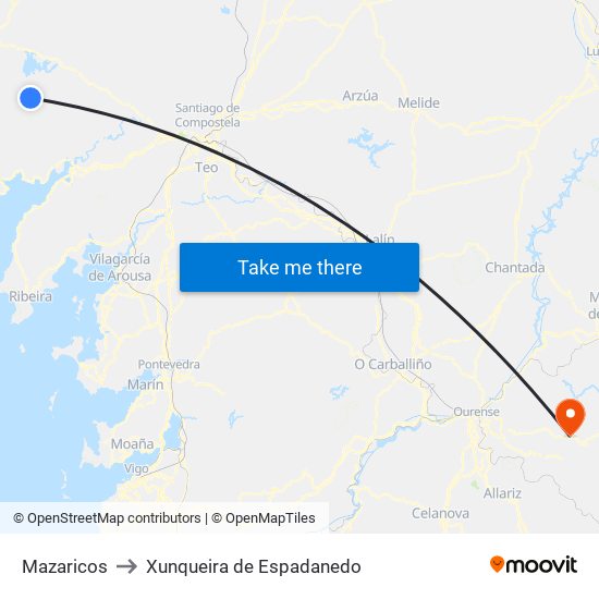 Mazaricos to Xunqueira de Espadanedo map