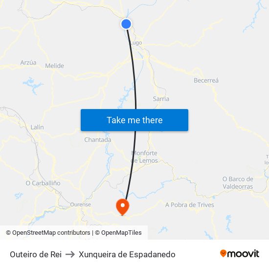 Outeiro de Rei to Xunqueira de Espadanedo map