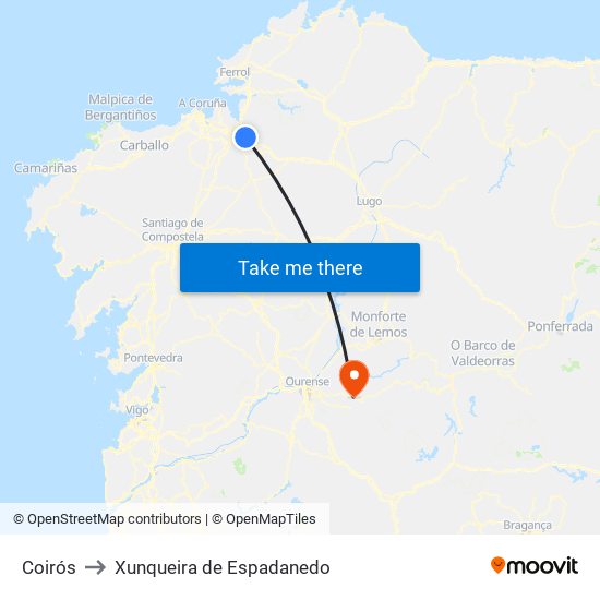 Coirós to Xunqueira de Espadanedo map
