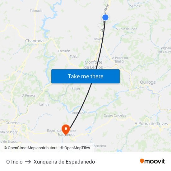 O Incio to Xunqueira de Espadanedo map