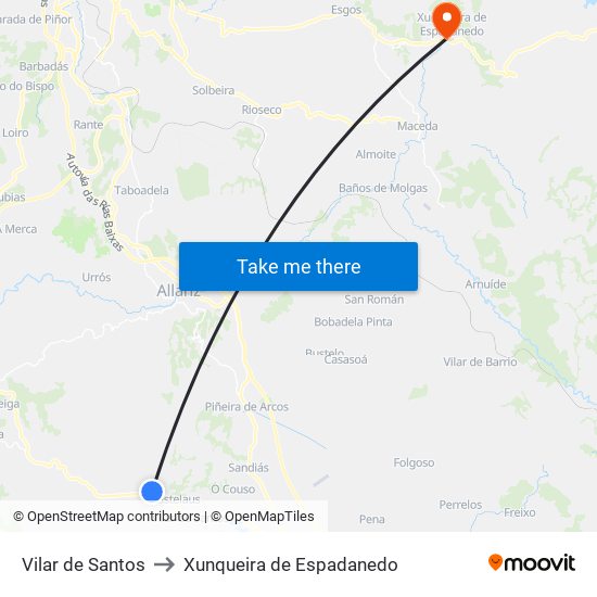 Vilar de Santos to Xunqueira de Espadanedo map