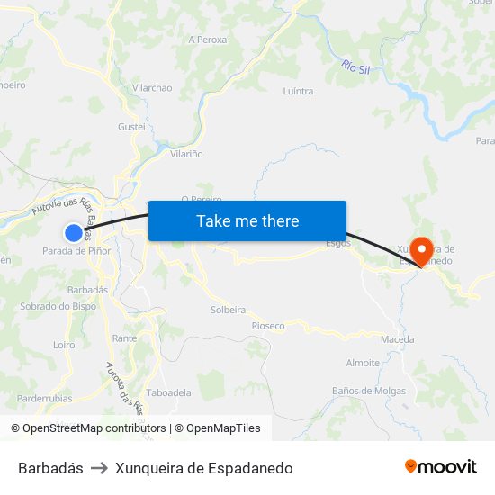 Barbadás to Xunqueira de Espadanedo map