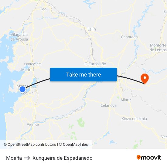 Moaña to Xunqueira de Espadanedo map