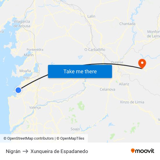 Nigrán to Xunqueira de Espadanedo map