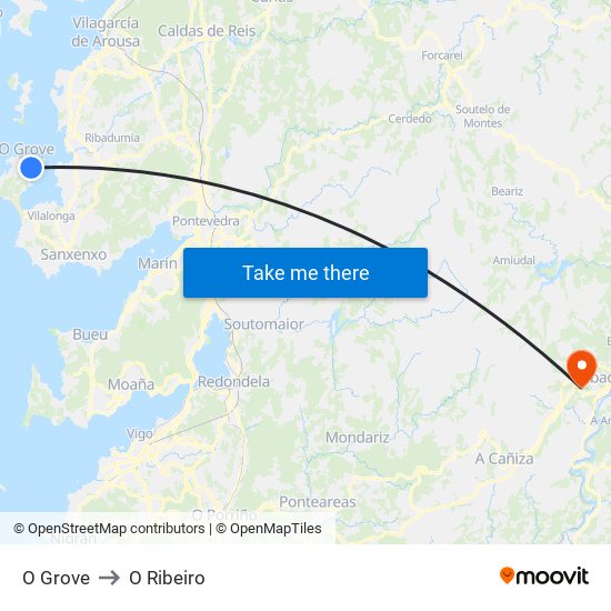 O Grove to O Ribeiro map
