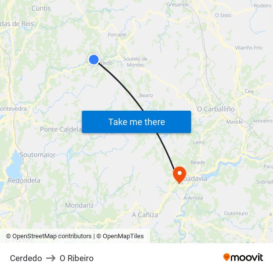 Cerdedo to O Ribeiro map