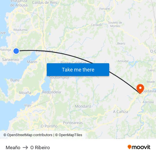 Meaño to O Ribeiro map