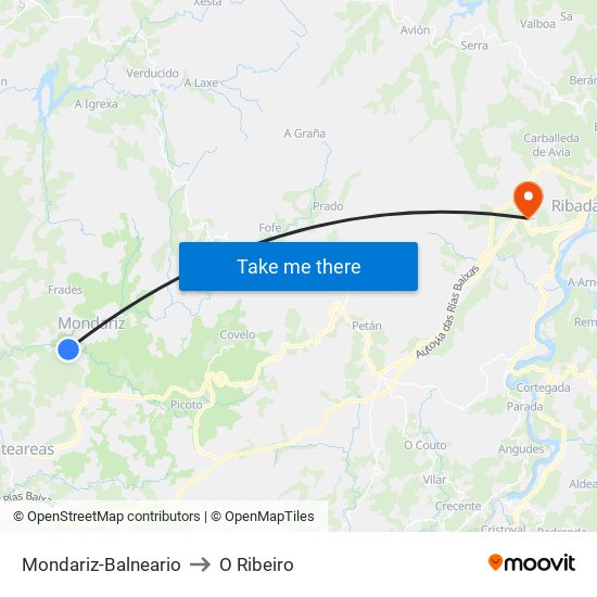 Mondariz-Balneario to O Ribeiro map