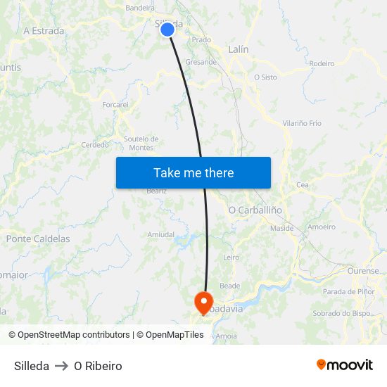 Silleda to O Ribeiro map