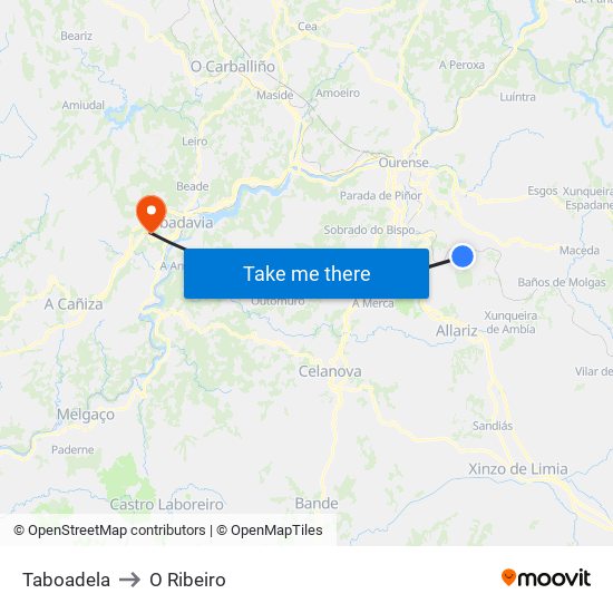 Taboadela to O Ribeiro map