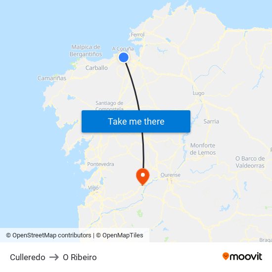 Culleredo to O Ribeiro map
