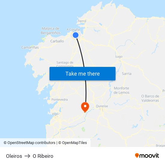 Oleiros to O Ribeiro map