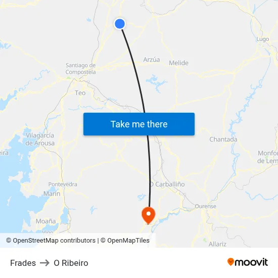 Frades to O Ribeiro map