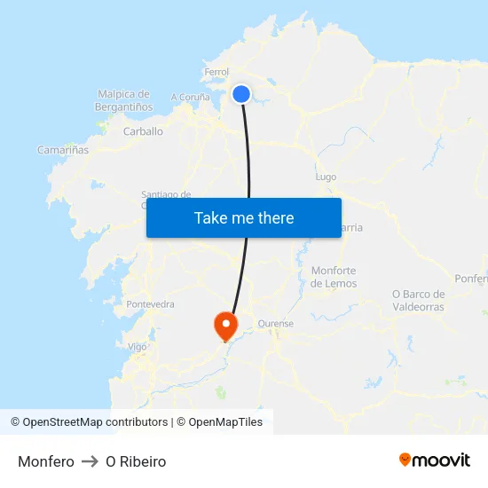 Monfero to O Ribeiro map