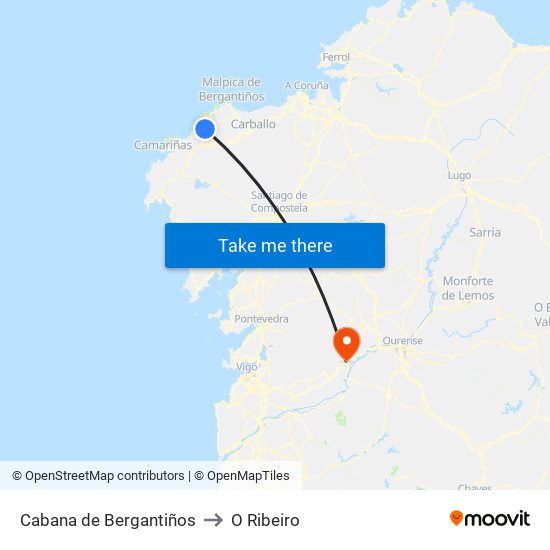 Cabana de Bergantiños to O Ribeiro map