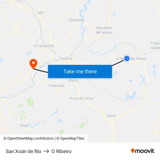 San Xoán de Río to O Ribeiro map