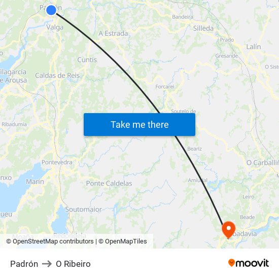 Padrón to O Ribeiro map