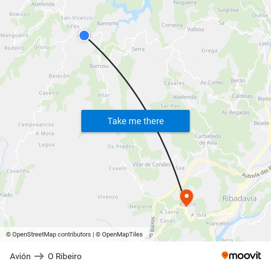 Avión to O Ribeiro map