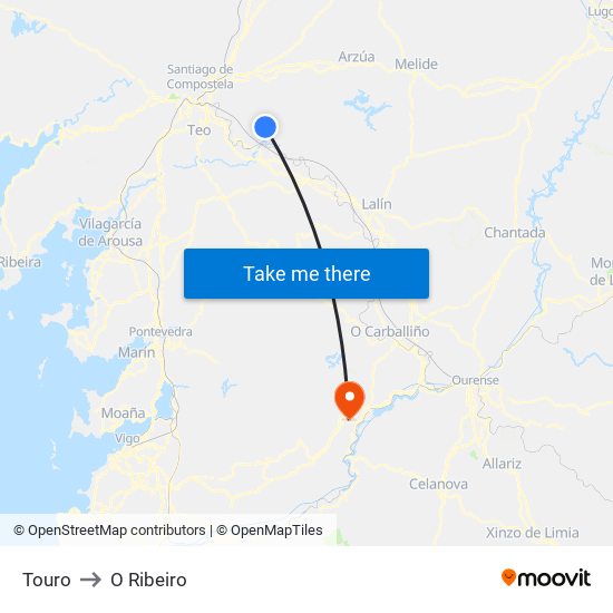 Touro to O Ribeiro map