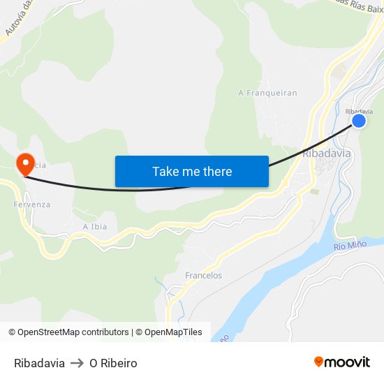 Ribadavia to O Ribeiro map