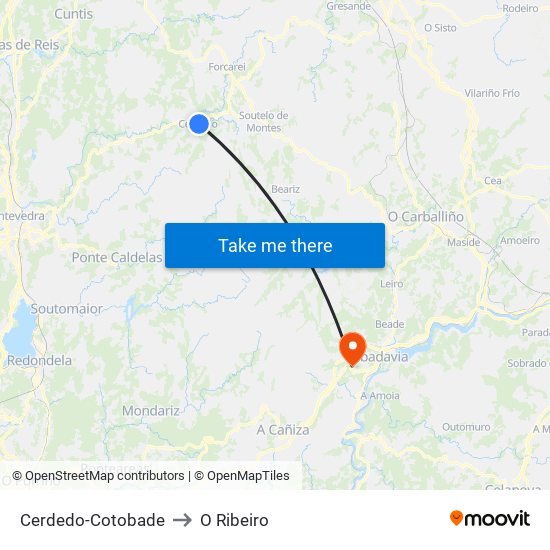 Cerdedo-Cotobade to O Ribeiro map