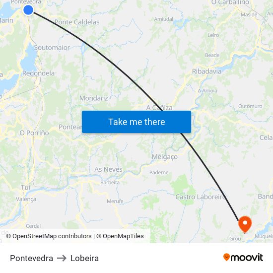 Pontevedra to Lobeira map